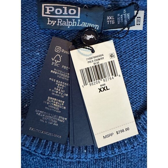 Polo Ralph Lauren Polo Country Sweater Pocket Crew Neck Mens Blue XXL New $298 - Picture 9 of 14